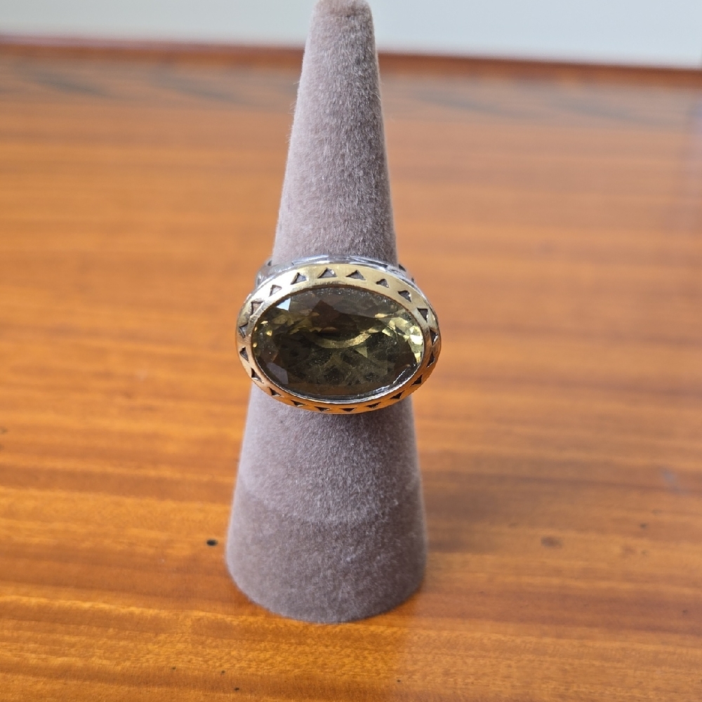 TACORI Sterling Silver and Olive Quartz, 18ky Halo  Ring